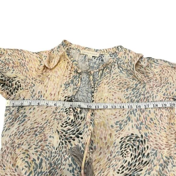 Tasseled Drawstring Bishop SleeveTop Blouse Teardrop Large Lightweight V Neck - Picture 11 of 12